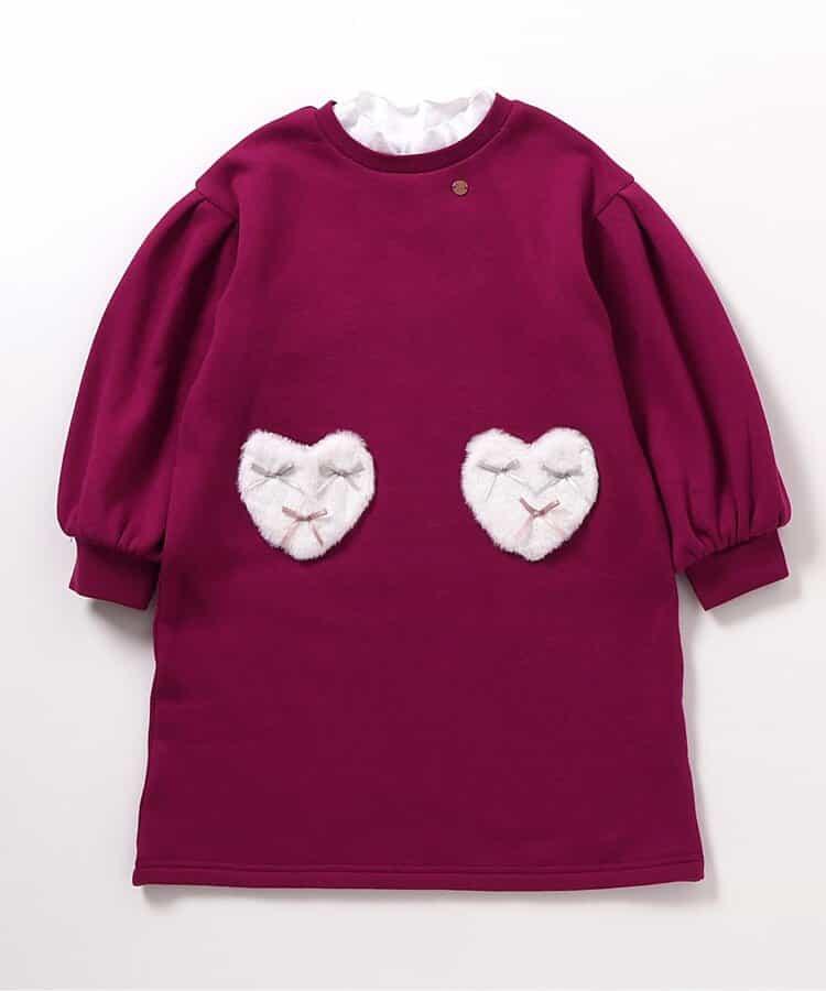 內加絨心形口袋連衣裙