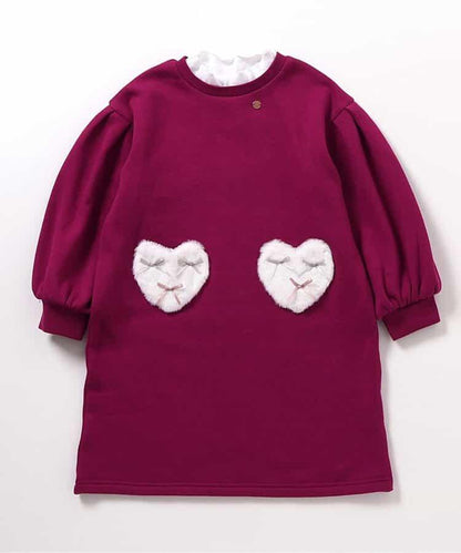 內加絨心形口袋連衣裙