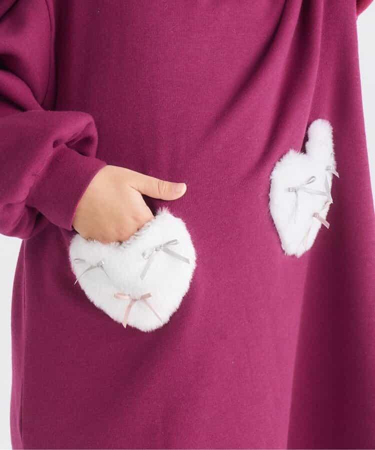 內加絨心形口袋連衣裙