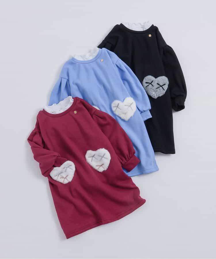 內加絨心形口袋連衣裙