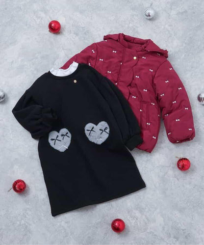 內加絨心形口袋連衣裙