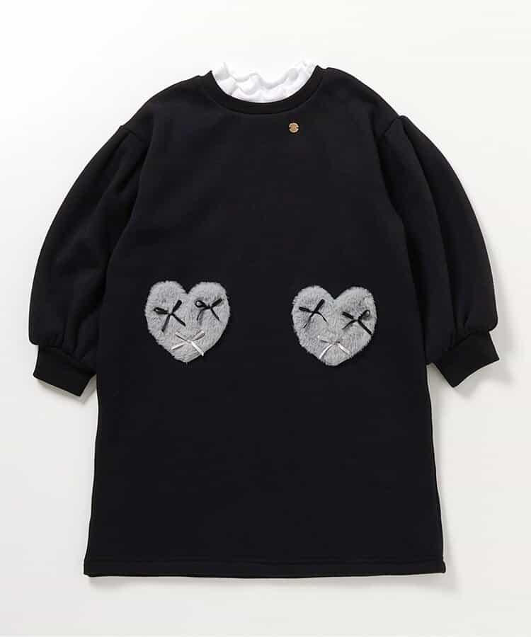 內加絨心形口袋連衣裙