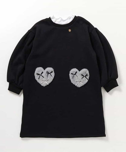 內加絨心形口袋連衣裙