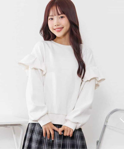 加絨肩部荷葉邊衛衣