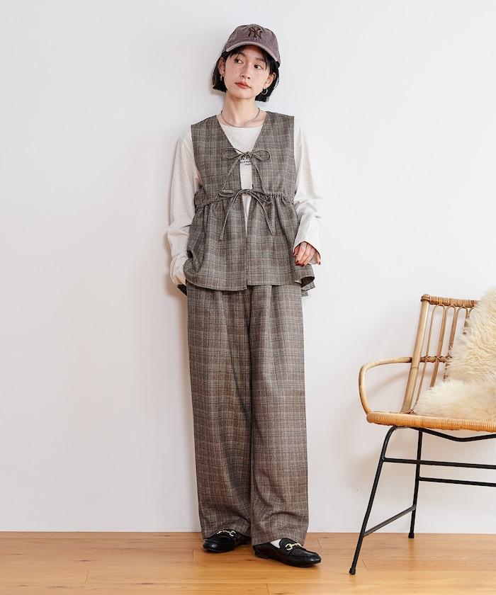 【套裝商品】荷葉邊吊帶背心長褲套裝