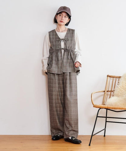 【套裝商品】荷葉邊吊帶背心長褲套裝