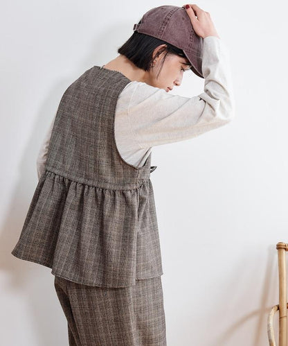 【套裝商品】荷葉邊吊帶背心長褲套裝