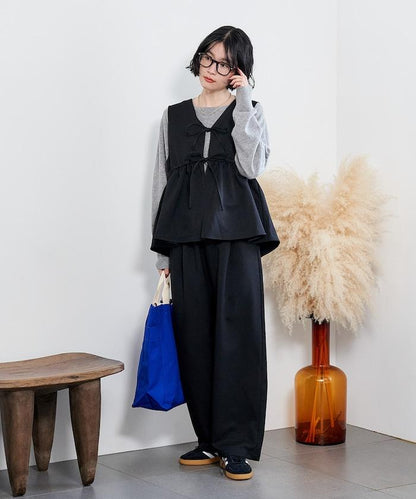 【套裝商品】荷葉邊吊帶背心長褲套裝