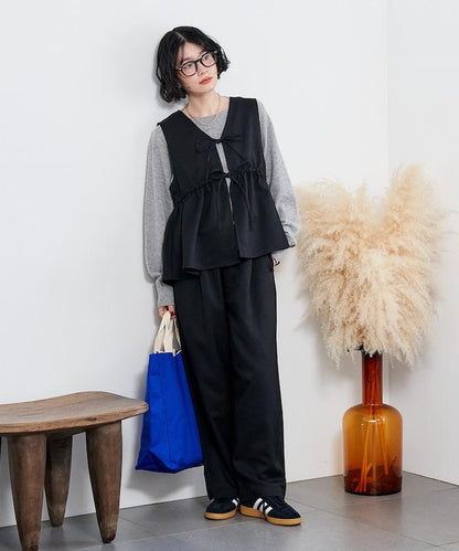 【套裝商品】荷葉邊吊帶背心長褲套裝