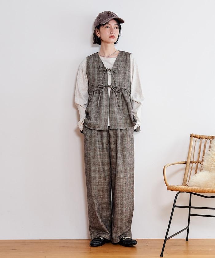 【套裝商品】荷葉邊吊帶背心長褲套裝