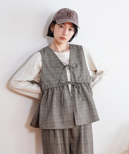 【套裝商品】荷葉邊吊帶背心長褲套裝