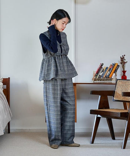 【套裝商品】荷葉邊吊帶背心長褲套裝