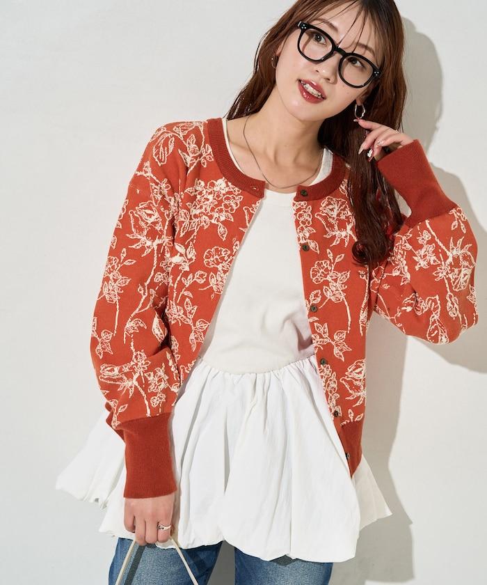 植物花紋提花兩用針織衫（開衫・套頭衫）