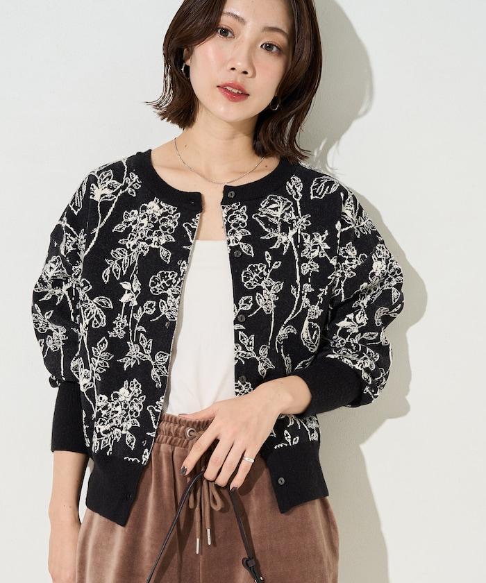 植物花紋提花兩用針織衫（開衫・套頭衫）