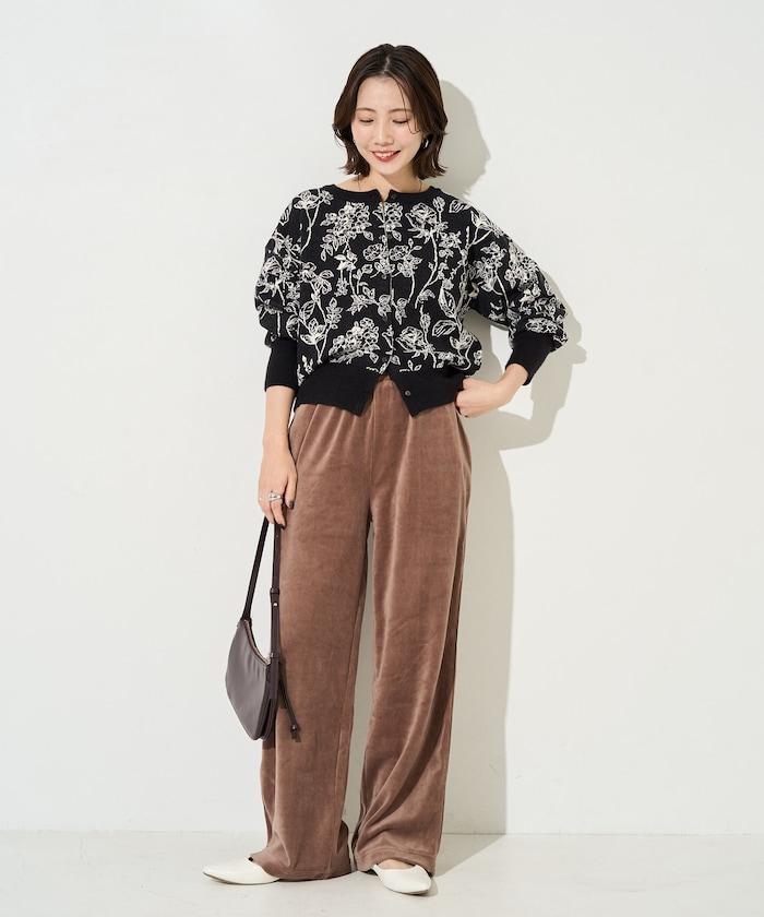 植物花紋提花兩用針織衫（開衫・套頭衫）