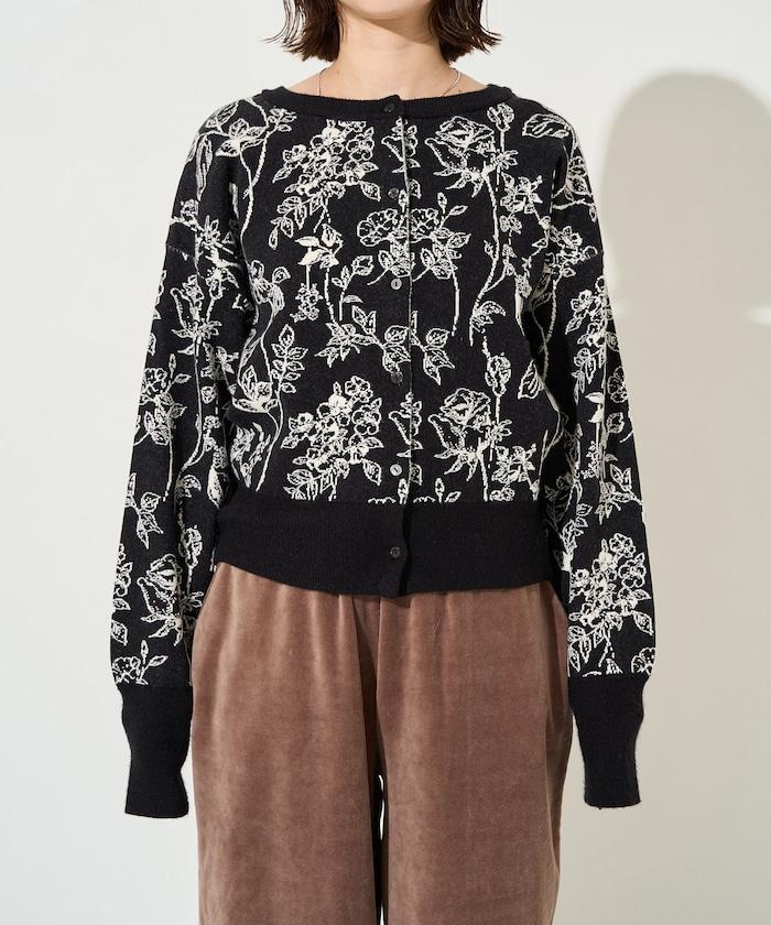 植物花紋提花兩用針織衫（開衫・套頭衫）