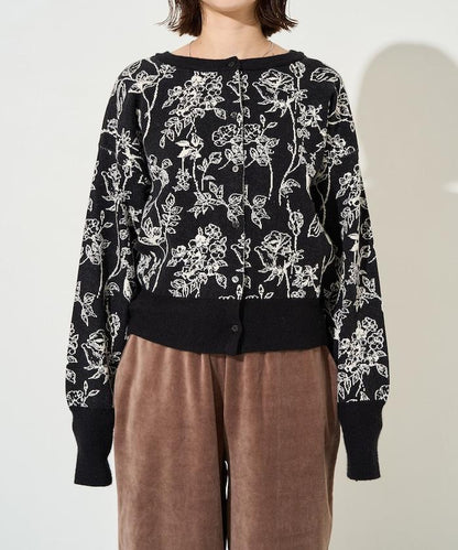 植物花紋提花兩用針織衫（開衫・套頭衫）