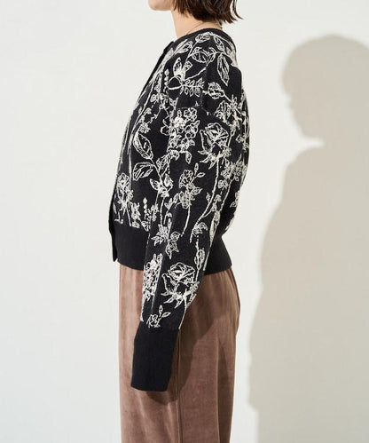 植物花紋提花兩用針織衫（開衫・套頭衫）