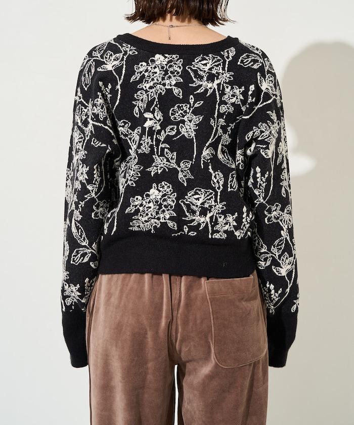 植物花紋提花兩用針織衫（開衫・套頭衫）