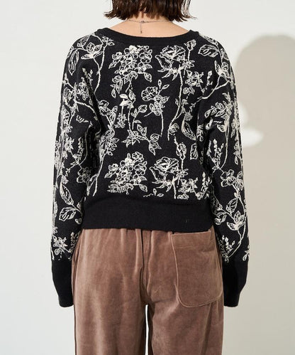 植物花紋提花兩用針織衫（開衫・套頭衫）