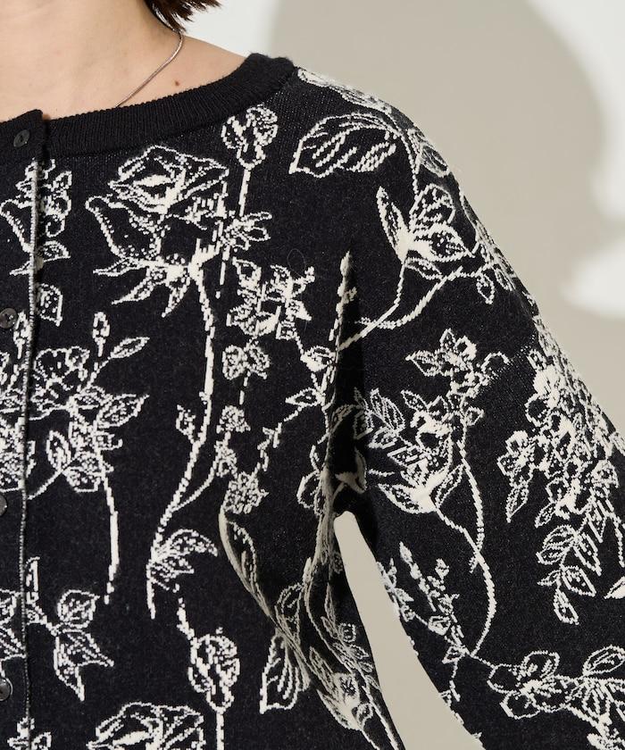 植物花紋提花兩用針織衫（開衫・套頭衫）