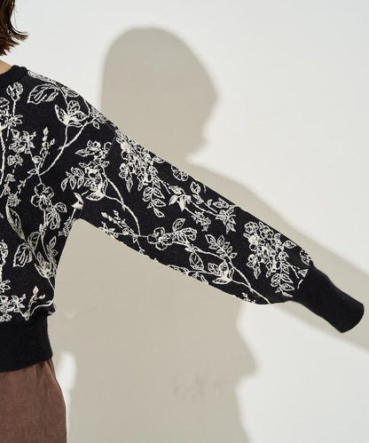 植物花紋提花兩用針織衫（開衫・套頭衫）