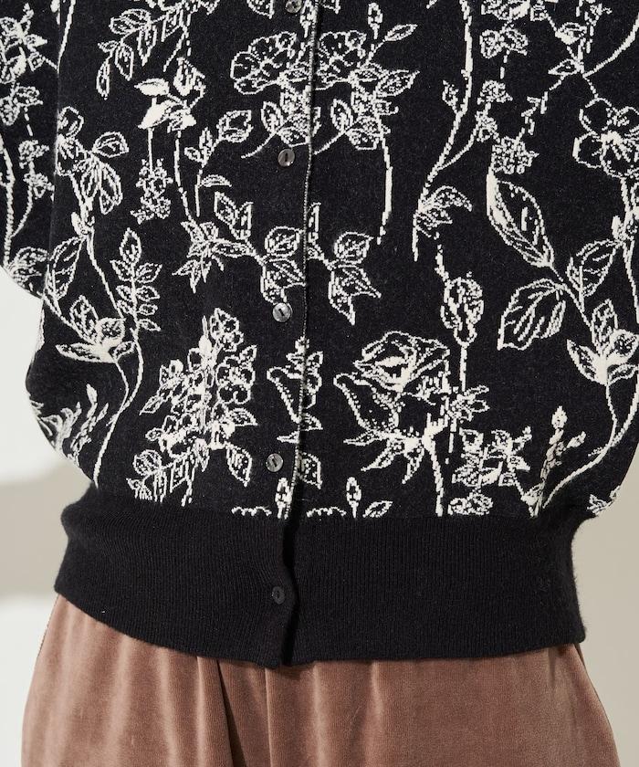 植物花紋提花兩用針織衫（開衫・套頭衫）
