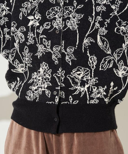 植物花紋提花兩用針織衫（開衫・套頭衫）