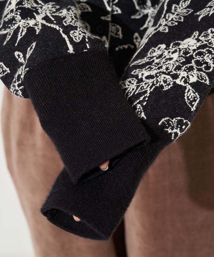 植物花紋提花兩用針織衫（開衫・套頭衫）