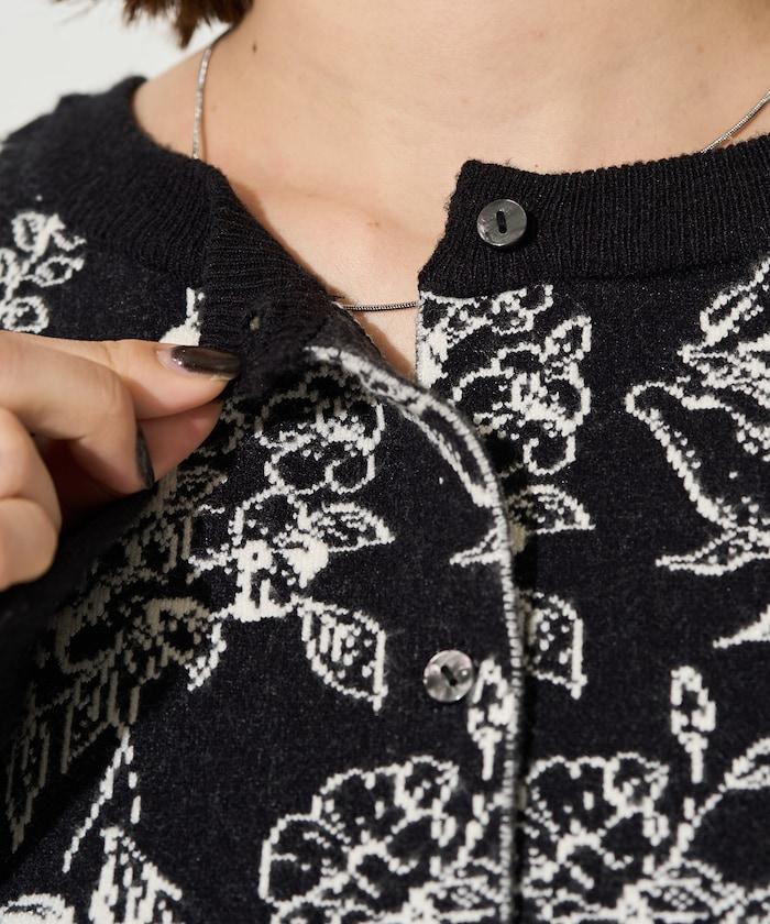 植物花紋提花兩用針織衫（開衫・套頭衫）