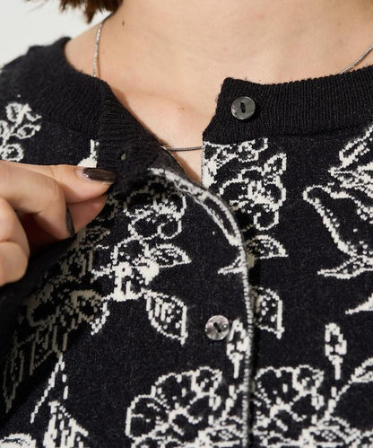 植物花紋提花兩用針織衫（開衫・套頭衫）