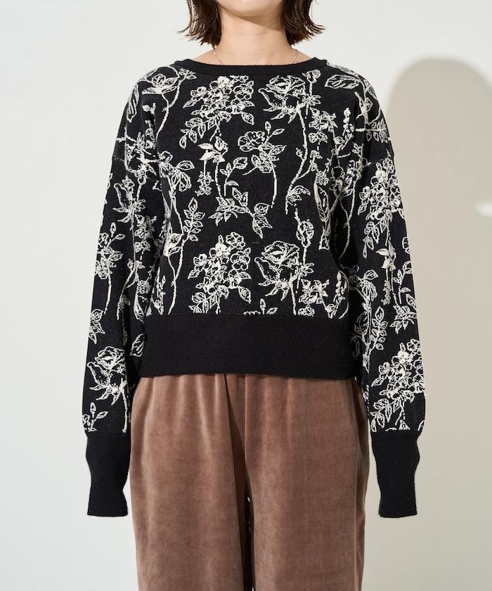 植物花紋提花兩用針織衫（開衫・套頭衫）