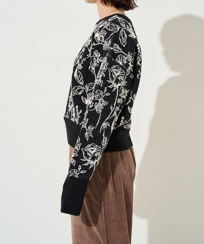 植物花紋提花兩用針織衫（開衫・套頭衫）