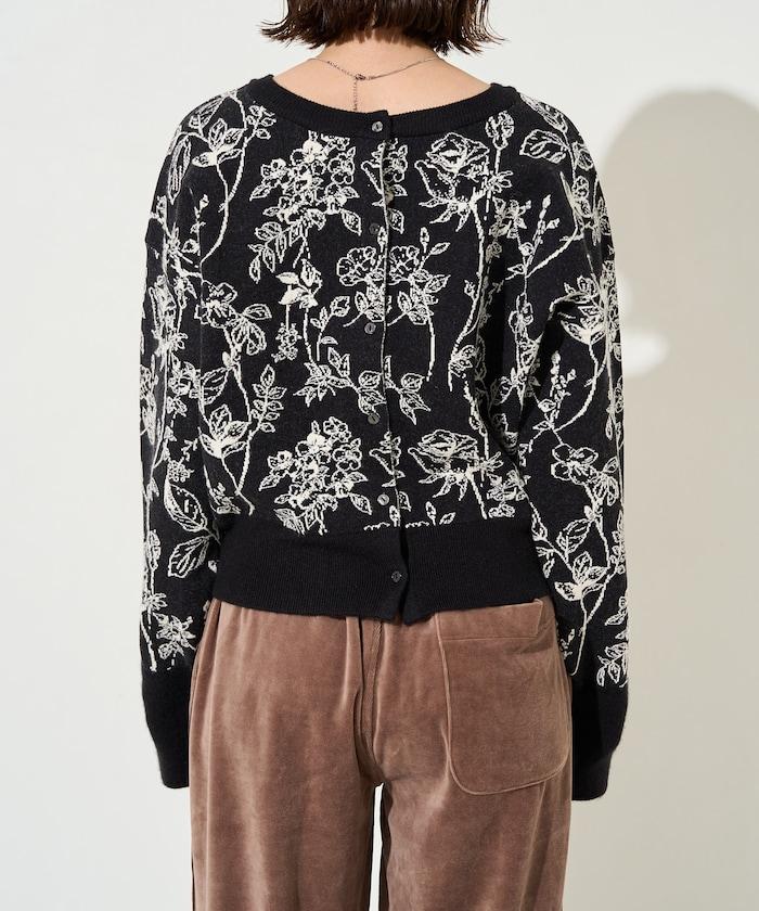 植物花紋提花兩用針織衫（開衫・套頭衫）