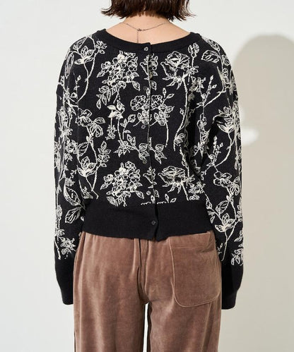 植物花紋提花兩用針織衫（開衫・套頭衫）