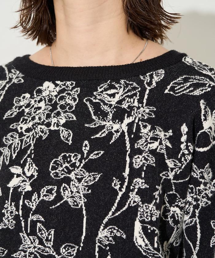 植物花紋提花兩用針織衫（開衫・套頭衫）