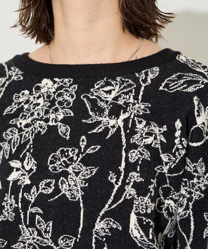 植物花紋提花兩用針織衫（開衫・套頭衫）