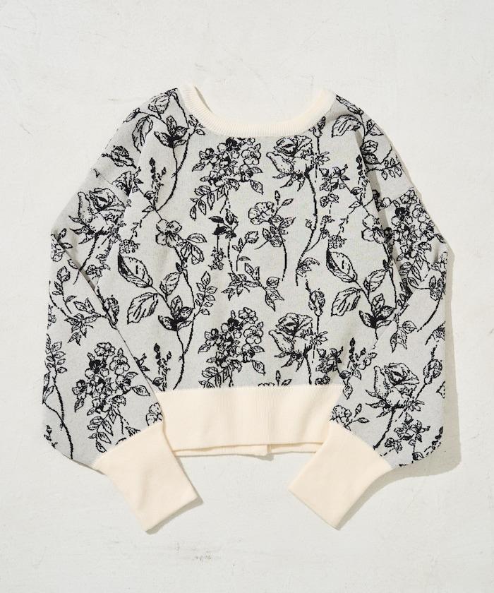 植物花紋提花兩用針織衫（開衫・套頭衫）