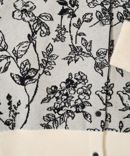 植物花紋提花兩用針織衫（開衫・套頭衫）