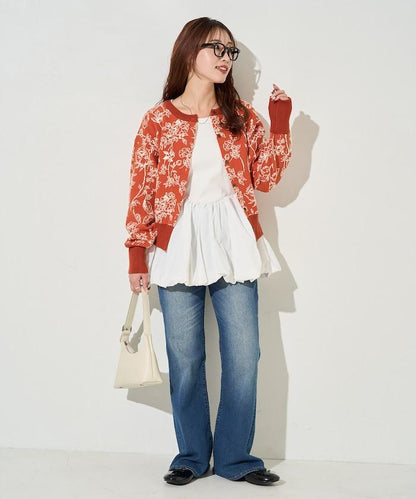 植物花紋提花兩用針織衫（開衫・套頭衫）