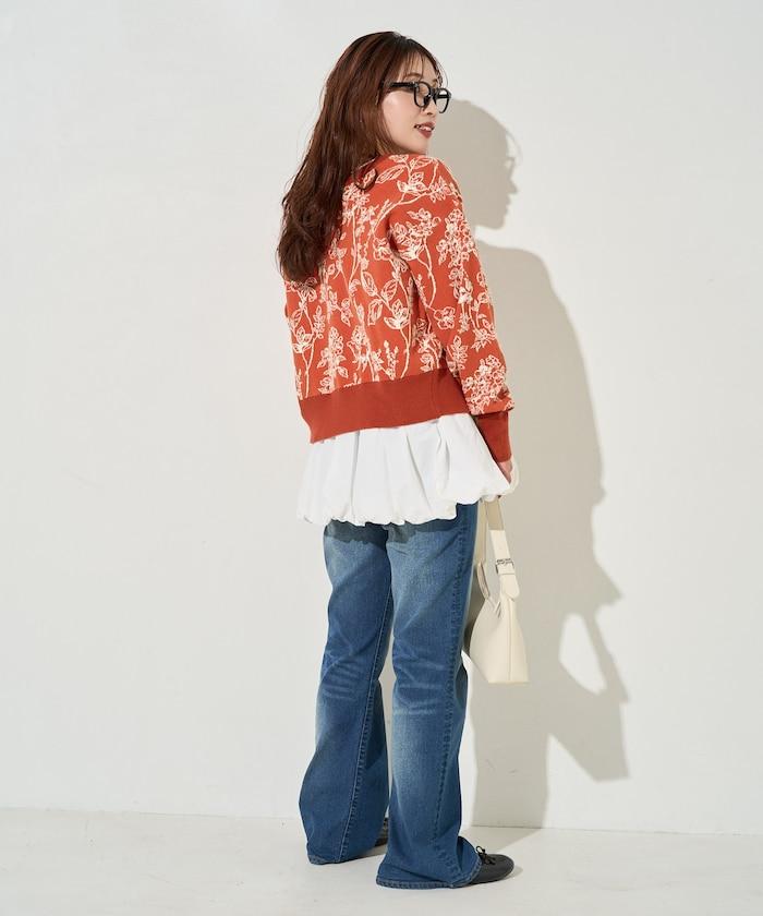 植物花紋提花兩用針織衫（開衫・套頭衫）