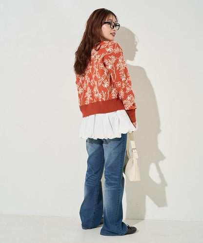 植物花紋提花兩用針織衫（開衫・套頭衫）