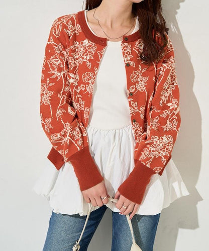 植物花紋提花兩用針織衫（開衫・套頭衫）