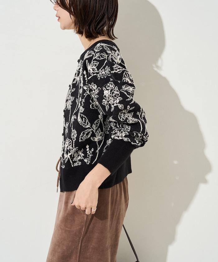 植物花紋提花兩用針織衫（開衫・套頭衫）