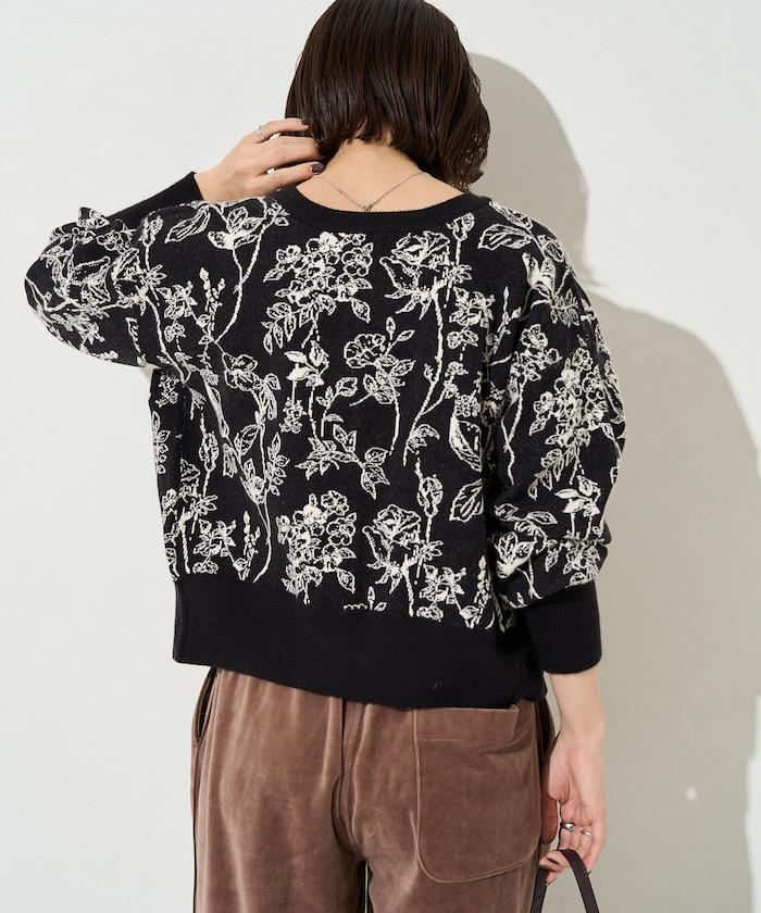 植物花紋提花兩用針織衫（開衫・套頭衫）