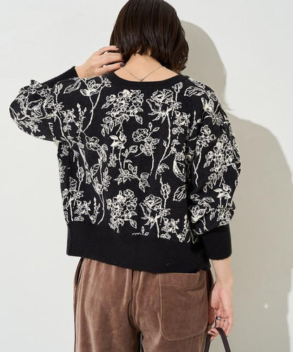 植物花紋提花兩用針織衫（開衫・套頭衫）