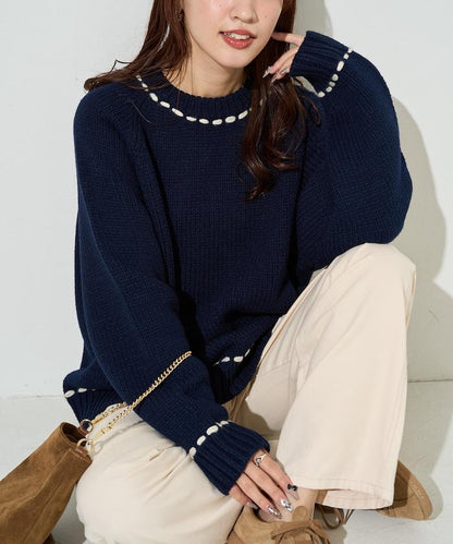 手工縫製圓領套頭衫