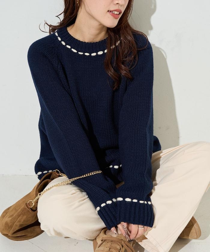 手工縫製圓領套頭衫