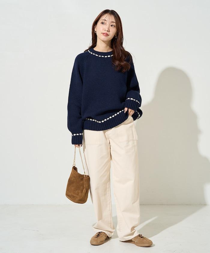 手工縫製圓領套頭衫