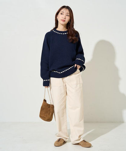 手工縫製圓領套頭衫